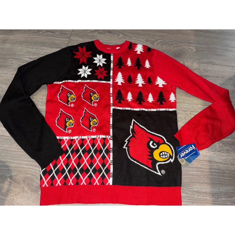 Forever Collectibles Louisville Cardinals NCAA Ugly Christmas Sweater NWT Mens L